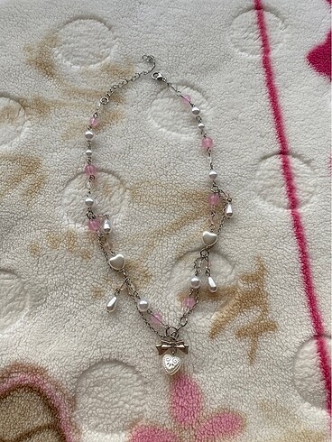 Y2k lolita kolye kalp boncuk silver vintage kurdele