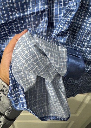 Kadın Mavi Saten Pijama Takımı - Görsel 5