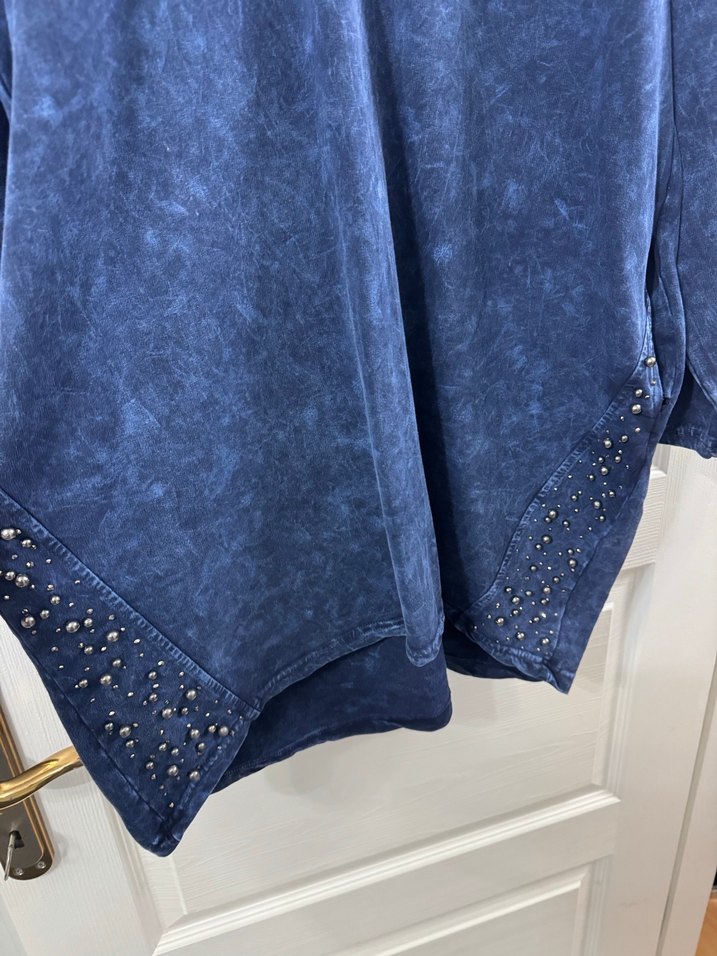 Kapüşonlu, Fermuarlı Uzun Mavi Denim Tunik - Görsel 3