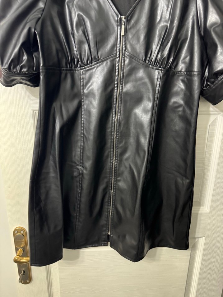 Kadın Siyah Deri Goth Mini Ceket - Görsel 3