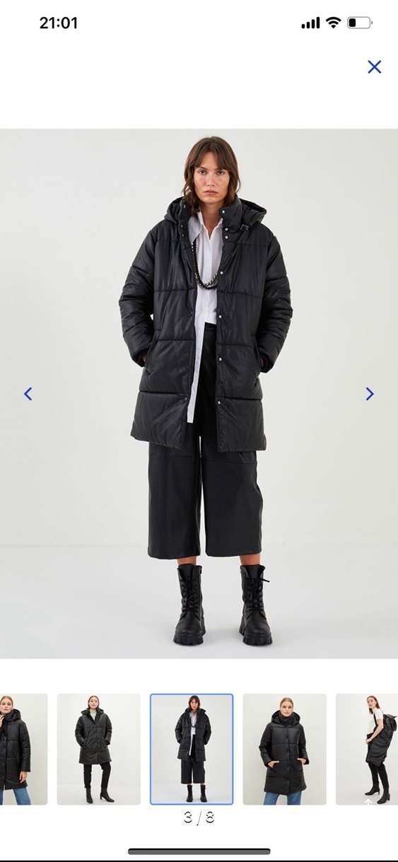 Siyah Deri Kadın Kışlık Mont - Görsel 3