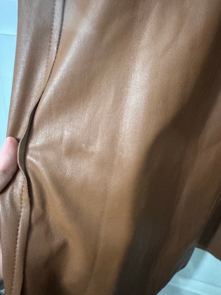 Kahverengi Deri Kolsuz Bluz süveter - Görsel 4