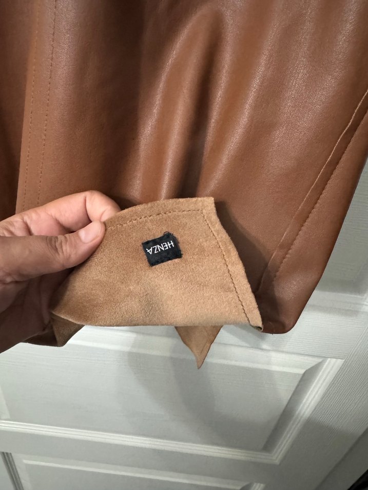 Kahverengi Deri Kolsuz Bluz süveter - Görsel 5