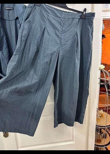 Mavi  yelekli paraşüt kumaş Keten Kadın Takım - Görsel 4