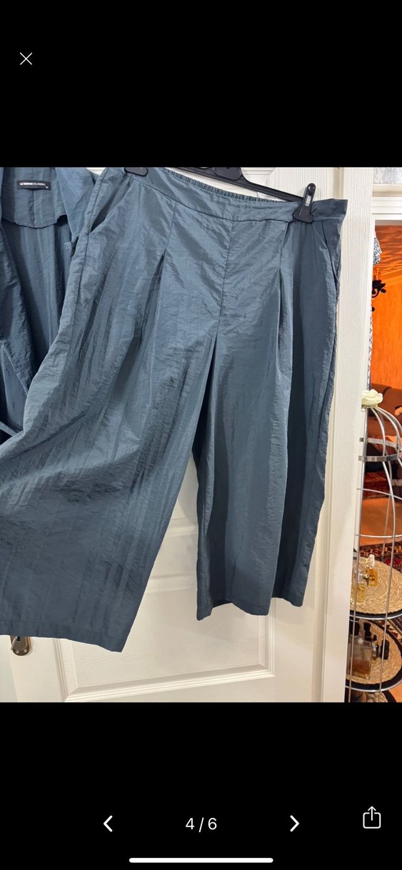 Mavi  yelekli paraşüt kumaş Keten Kadın Takım - Görsel 4