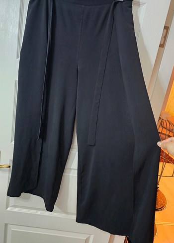 Siyah Kemerli Uzun Kadın Kumaş Pantolon şalvar - Görsel 2