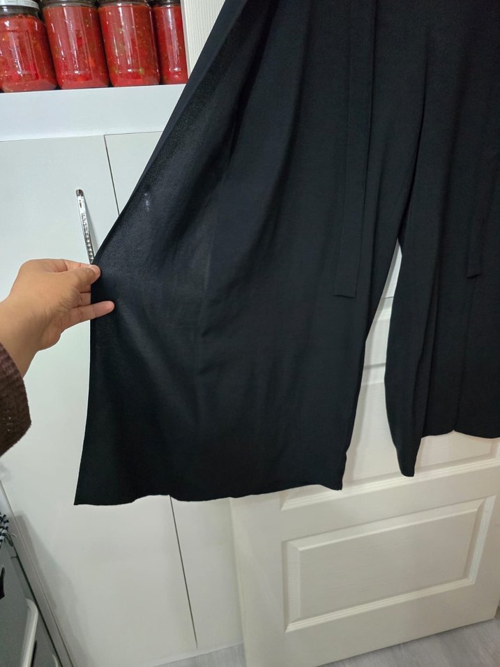 Siyah Kemerli Uzun Kadın Kumaş Pantolon şalvar - Görsel 4