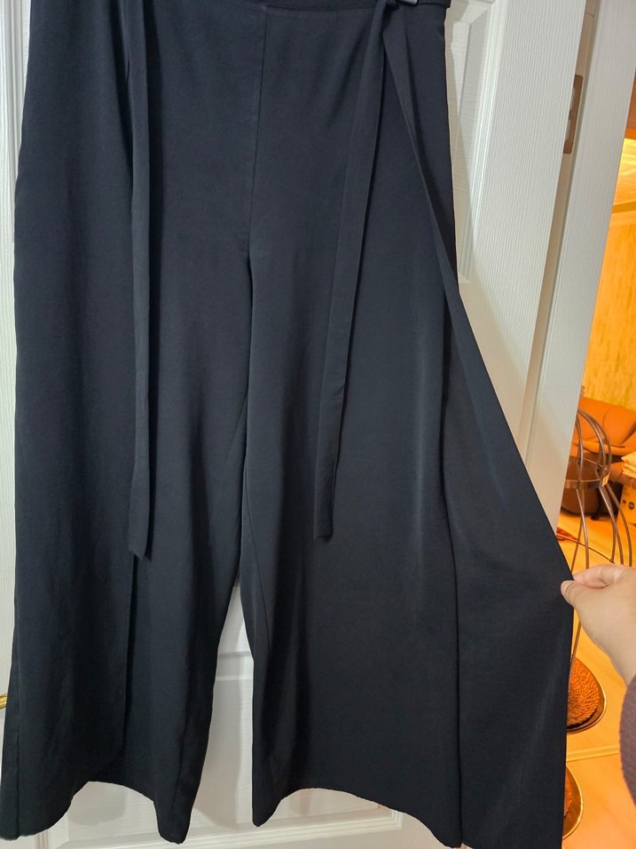 Siyah Kemerli Uzun Kadın Kumaş Pantolon şalvar - Görsel 3