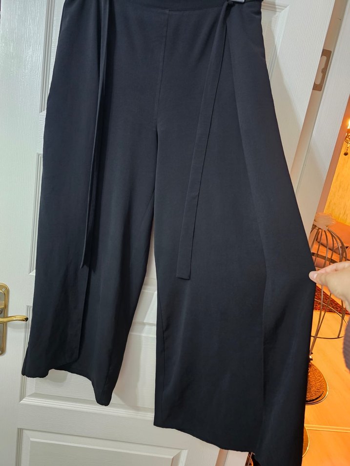 Siyah Kemerli Uzun Kadın Kumaş Pantolon şalvar - Görsel 2