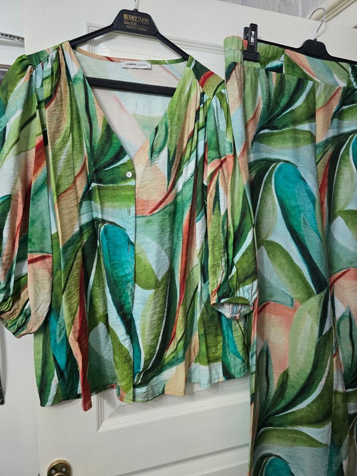 Bohem Desenli Yeşil Kadın Kumaş Pantolon - Görsel 3