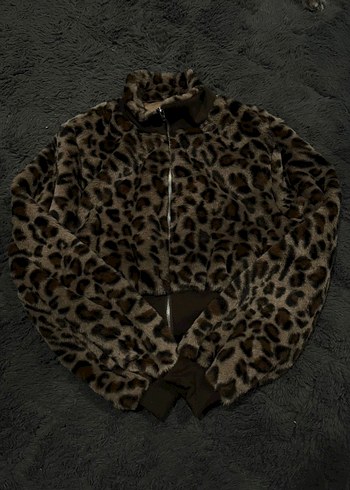 Crop Leopar Desenli Kadın Kürk Ceket - Görsel 2