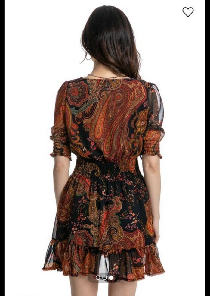 V Yaka Boncuk Detaylı Bohem Midi Elbise - Görsel 2