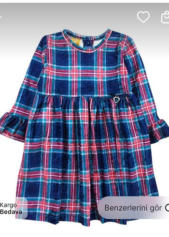 Kız Çocuk Ekoseli Uzun Kollu Elbise - Görsel 2