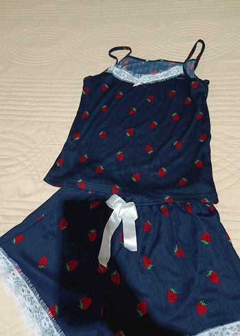 Mavi Desenli Askılı Kadın Şortlu Pijama - Görsel 2