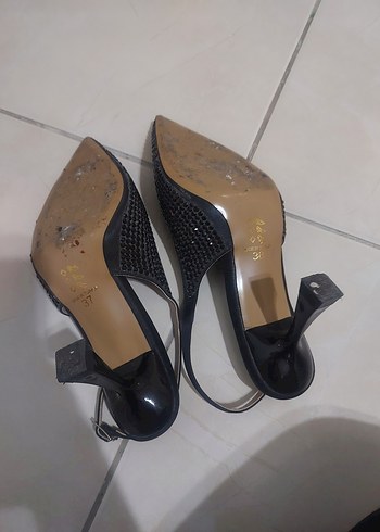 37 Beden Siyah Parlak Yılan Desenli Stiletto Abiye Ayakkabı