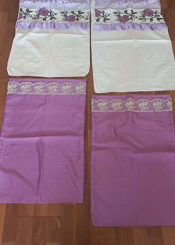 Mor Nakışlı Yastık Kılıfı ve pike - Görsel 6