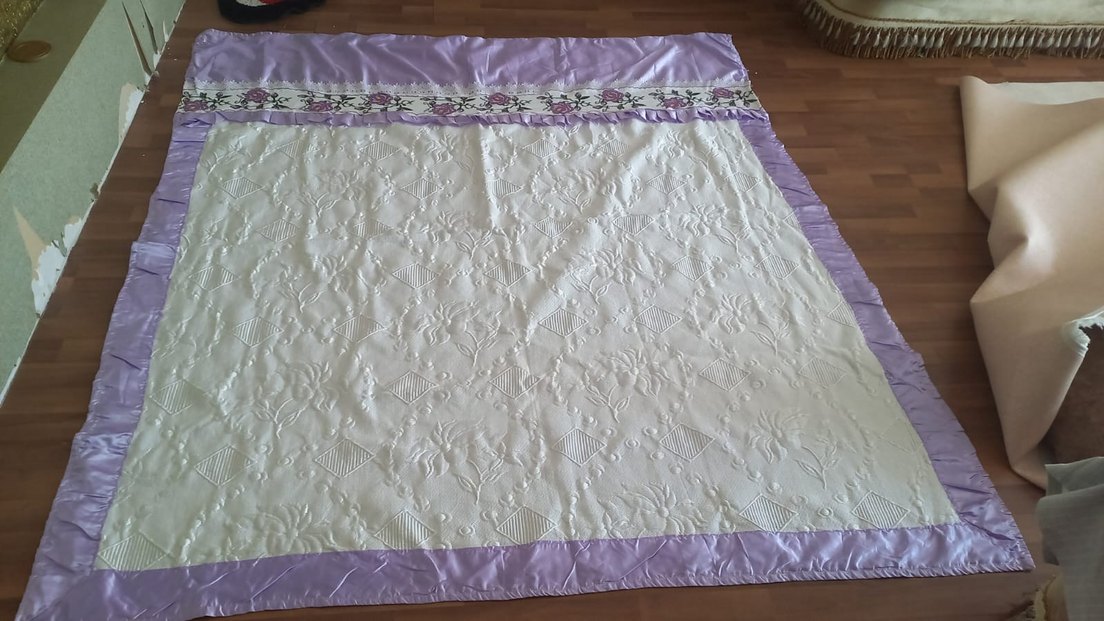 Mor Nakışlı Yastık Kılıfı ve pike - Görsel 4