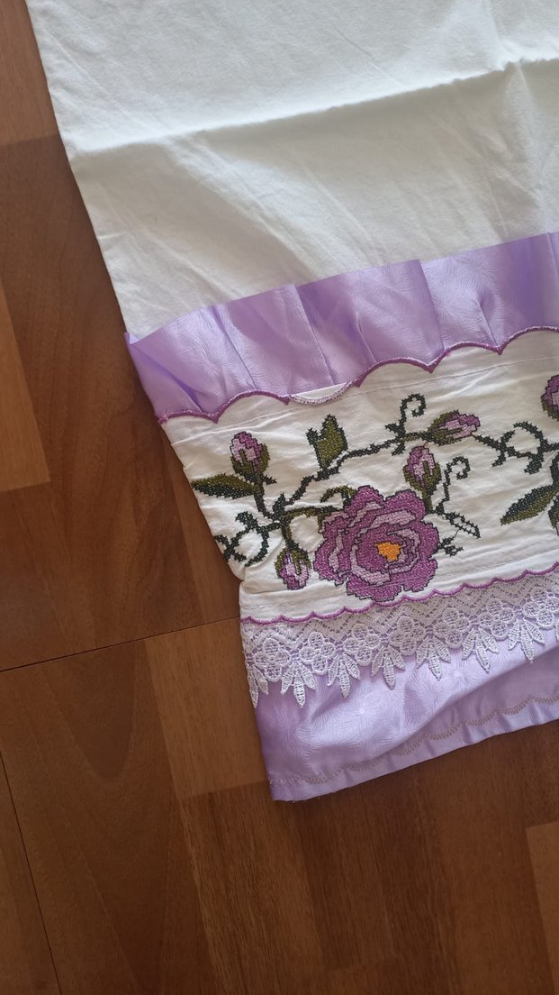 Mor Nakışlı Yastık Kılıfı ve pike - Görsel 2