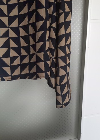 Bej Siyah Desenli Kolsuz elbise - Görsel 6