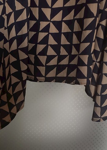 Bej Siyah Desenli Kolsuz elbise - Görsel 8