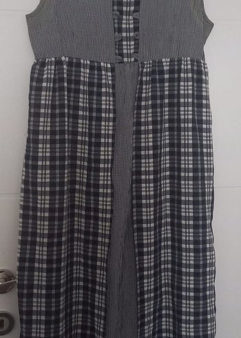 Gri Düğmeli Keten Hamile elbise - Görsel 2