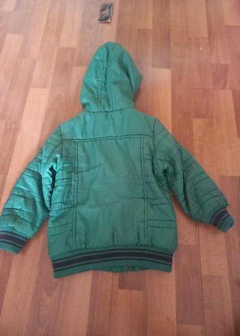 Düğmeli Kapüşonlu Erkek Çocuk Yeşil Mont - Görsel 2