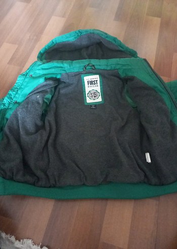 Düğmeli Kapüşonlu Erkek Çocuk Yeşil Mont - Görsel 3