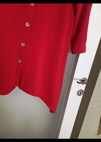Kırmızı Uzun Kollu Uzun tunik, gömlek - Görsel 2