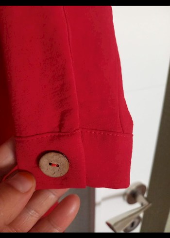 Kırmızı Uzun Kollu Uzun tunik, gömlek - Görsel 3