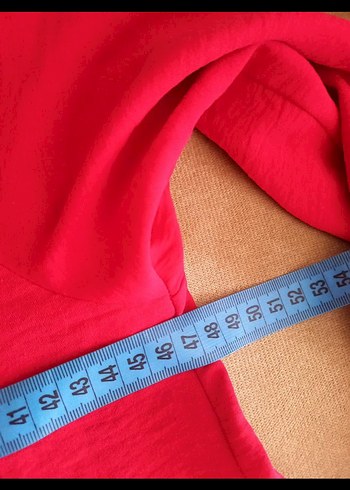 Kırmızı Uzun Kollu Uzun tunik, gömlek - Görsel 6