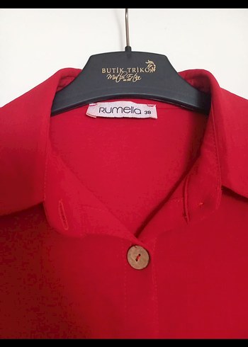 Kırmızı Uzun Kollu Uzun tunik, gömlek - Görsel 5