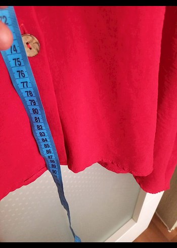 Kırmızı Uzun Kollu Uzun tunik, gömlek - Görsel 7