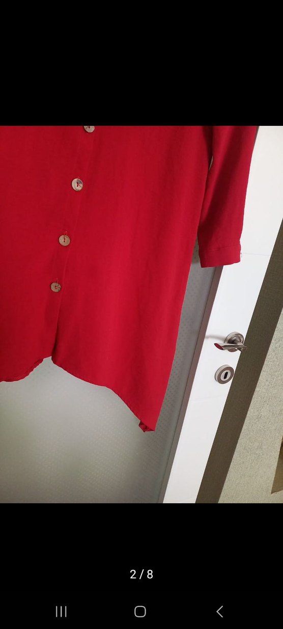 Kırmızı Uzun Kollu Uzun tunik, gömlek - Görsel 2