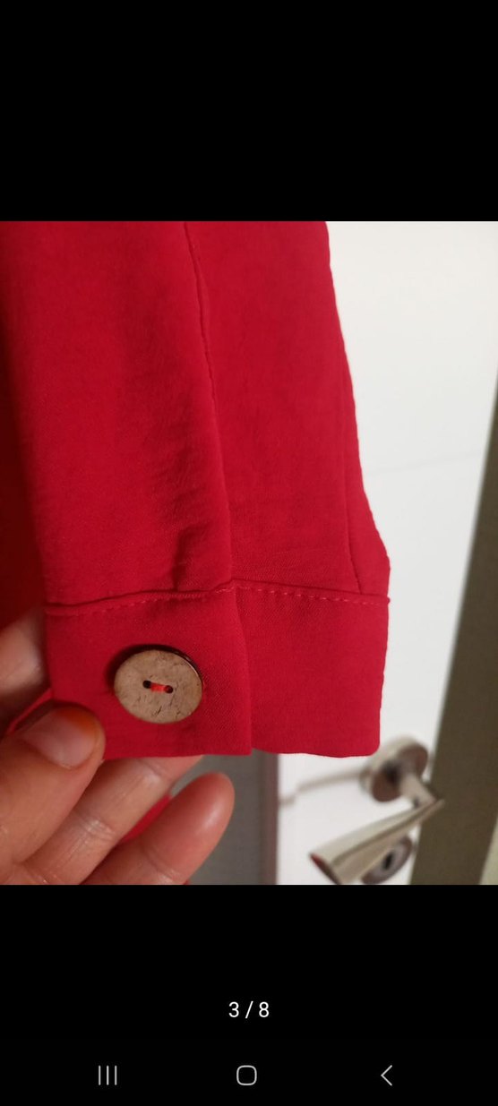 Kırmızı Uzun Kollu Uzun tunik, gömlek - Görsel 3