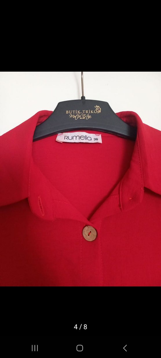 Kırmızı Uzun Kollu Uzun tunik, gömlek - Görsel 5