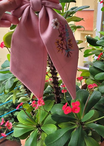 Diğer Nakışlı Pembe Kadın Fiyonk Saç Aksesuarı