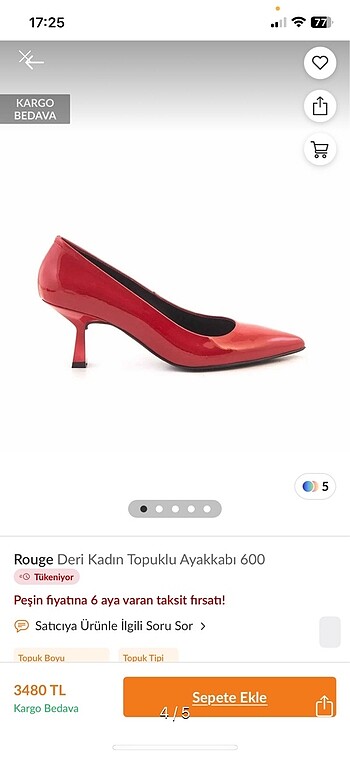 37 Beden kırmızı Renk Rouge stiletto