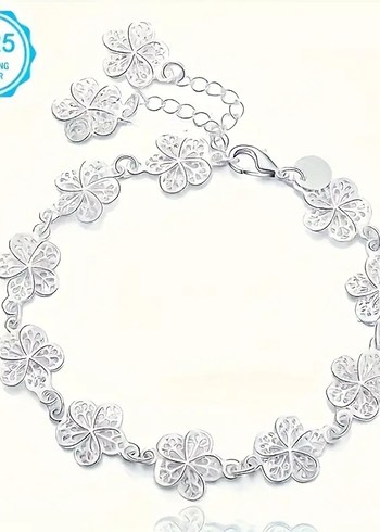 925 Ayar gümüş,Dantel Çiçek Desenli  Kadın Bileklik - Görsel 4