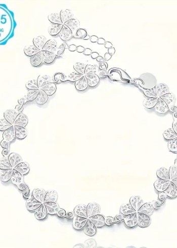 925 Ayar gümüş,Dantel Çiçek Desenli  Kadın Bileklik - Görsel 2