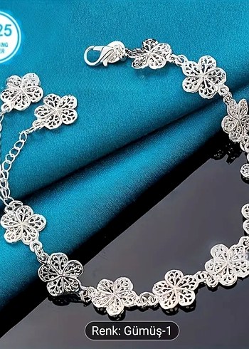 925 Ayar gümüş,Dantel Çiçek Desenli  Kadın Bileklik - Görsel 5