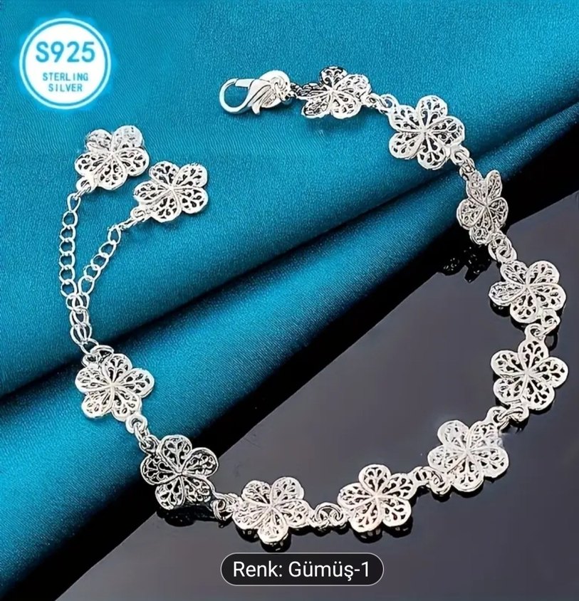 925 Ayar gümüş,Dantel Çiçek Desenli  Kadın Bileklik - Görsel 5