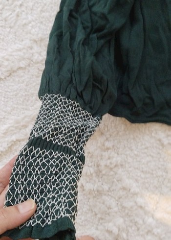 Bohem Stil Gri Kadın Bluz, Kuşaklı, Yüksek Yaka - Görsel 4