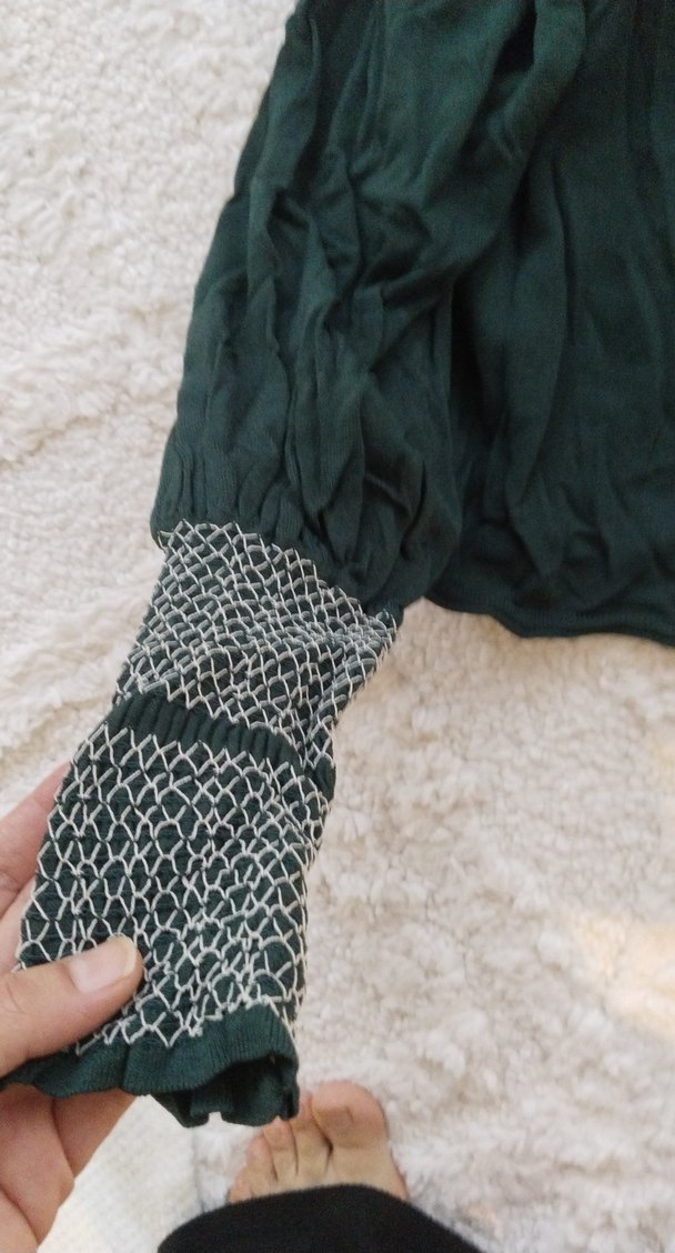 Bohem Stil Gri Kadın Bluz, Kuşaklı, Yüksek Yaka - Görsel 4