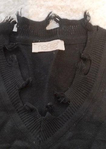 Siyah Uzun Kollu Örgü Kadın Keten Kazak - Görsel 3