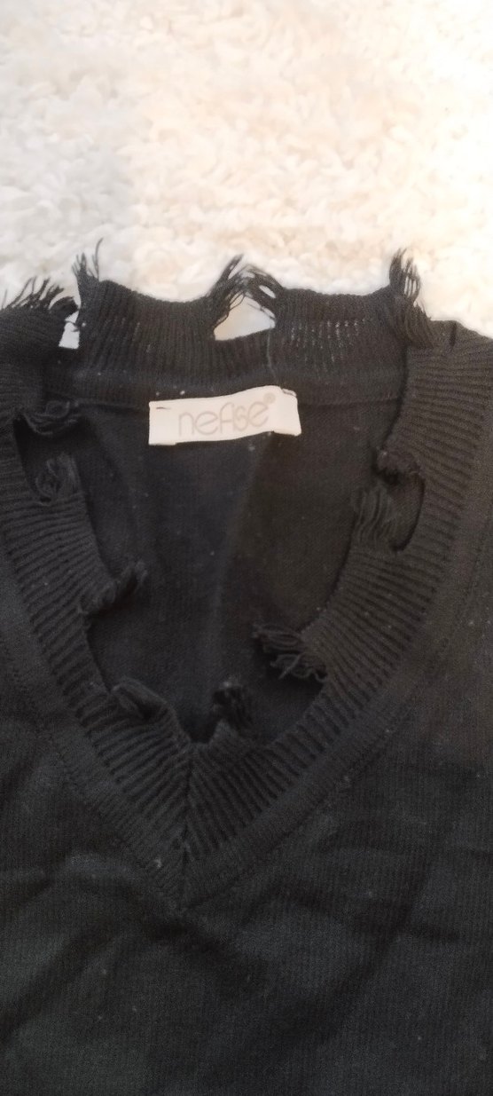 Siyah Uzun Kollu Örgü Kadın Keten Kazak - Görsel 3