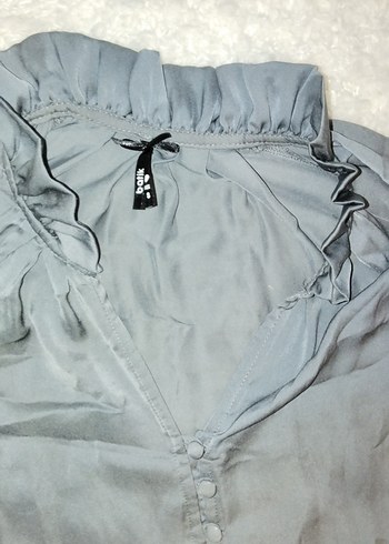 Düğmeli Uzun Kollu Gri  Bluz - Görsel 5