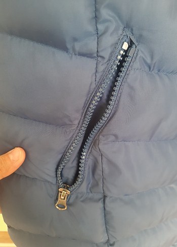 Kürklü Kapüşonlu Mavi Kadın  Şişme 
Yelek - Görsel 3