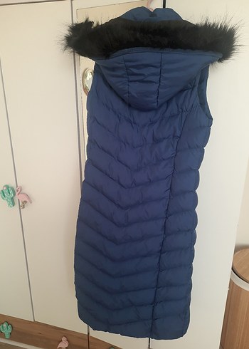 Kürklü Kapüşonlu Mavi Kadın  Şişme 
Yelek - Görsel 2