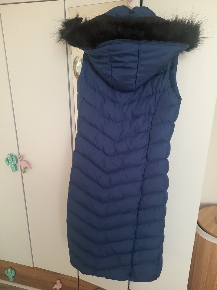 Kürklü Kapüşonlu Mavi Kadın  Şişme 
Yelek - Görsel 2