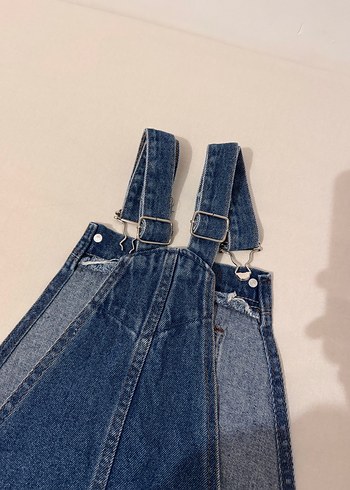 Kadın Mavi Denim Askılı Kısa Salopet - Görsel 3